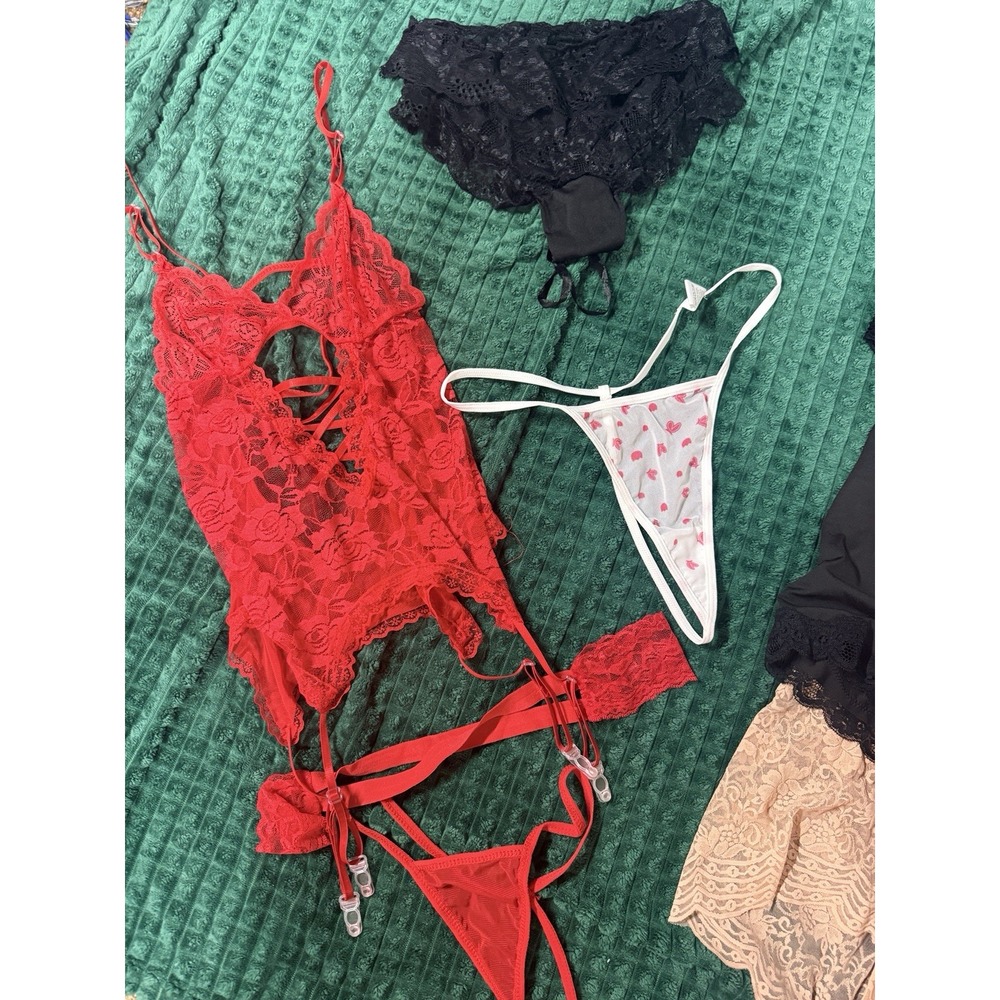VTG Lingerie Estate 90s Babydoll Mesh Cut Out Thong String Lace Sets Dance New